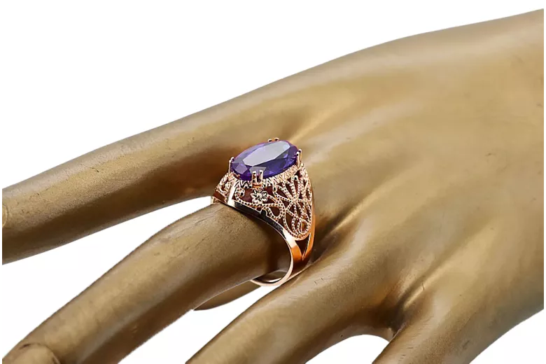 Artisanat vintage Anneau Alexandrite Or rose 14 carats vintage d'origine vrc074r